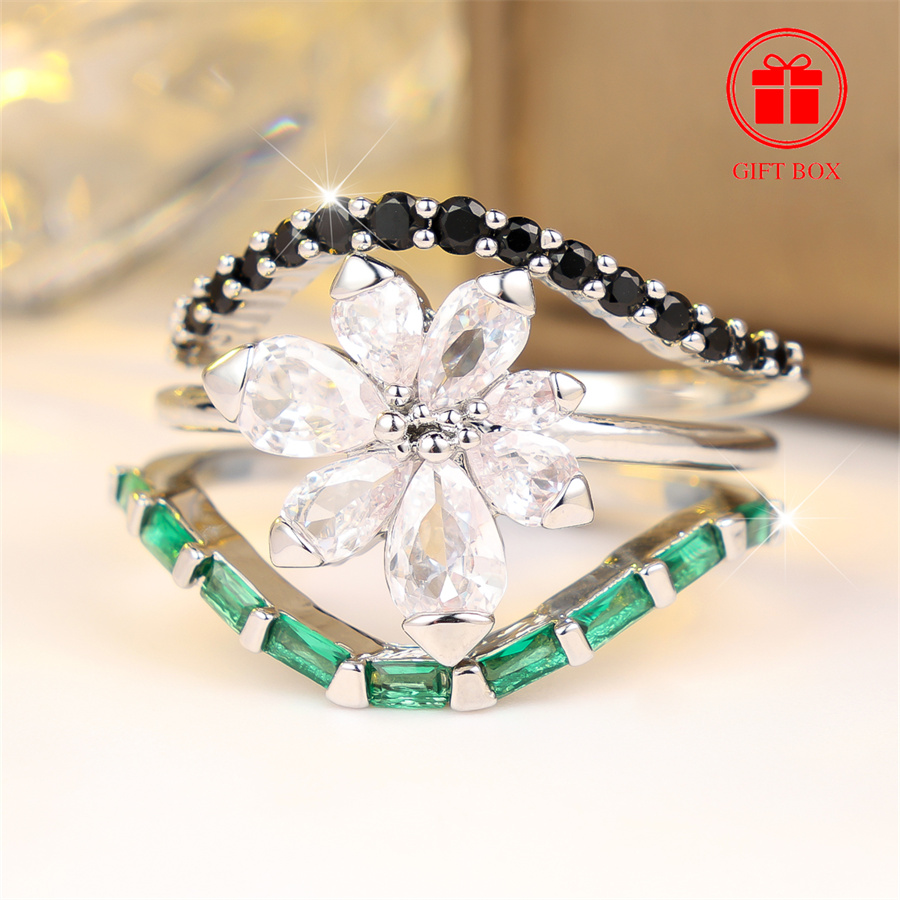 3pcs K Plated Stackable CZ Ring Set, Birthstone Gift
